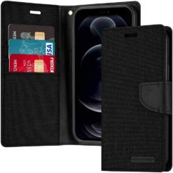 Goospery IPhone 12 Canvas Fabric Flip Wallet Case Cover Apple IPhone12 -Deals MyCaseCovers Store 1 bk 71448 64926.1617189117.1280.1280